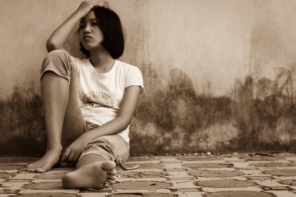 Blurry of Concept teen problem,Teen girl sad and stress 