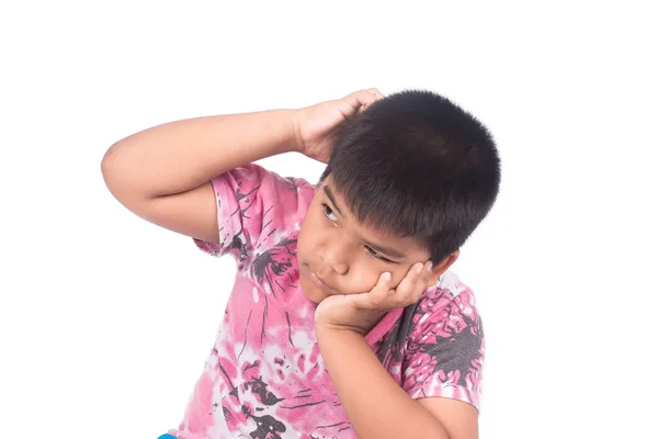 Cute child asian little boy scratching head — Stock Photo, Image