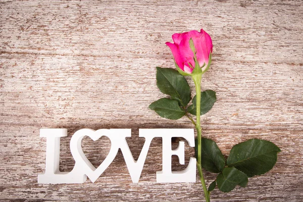 Concept Saint Valentin, rose rouge et texte amour — Photo