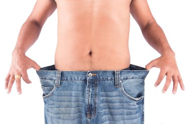 Genç adam kilo kaybını takiben vücut göster 