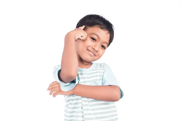 Draguta asiatic băiețel zâmbet și gândire — Fotografie, imagine de stoc
