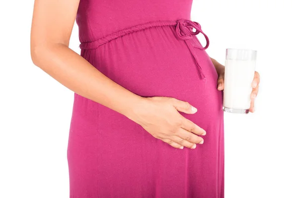 白いミルクで妊娠中の女性 — ストック写真