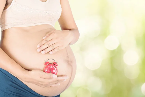 Mujer embarazada con tiempo — Foto de Stock