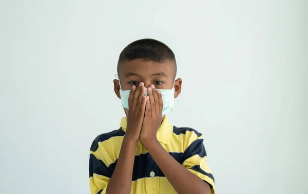 Contaminación Del Aire Concepto Salud Niño Asiático Con Máscara Facial —  Fotos de Stock