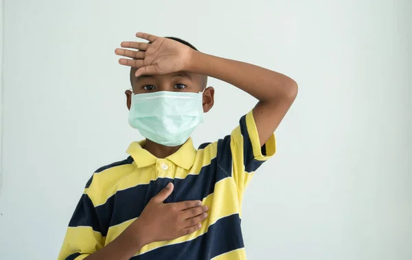 Contaminación Del Aire Concepto Salud Niño Asiático Con Máscara Facial —  Fotos de Stock