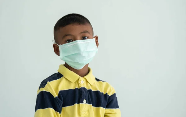 Air Pollution Health Concept Asian Little Boy Wearing Medical Face — Stock Photo, Image