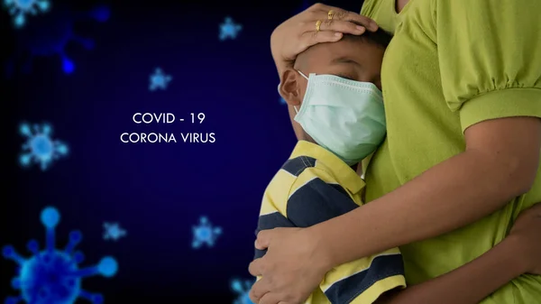 Cute Boy Wearing Protective Medical Mask Prevent Virus Covid — Stock Photo, Image