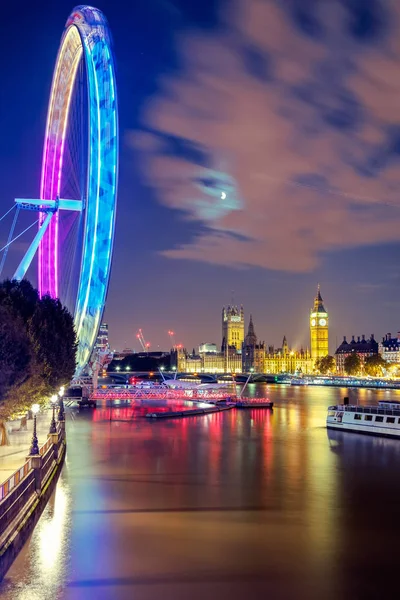 London Eye Westminster Bridge Big Ben Noche Londres Reino Unido — Foto de Stock