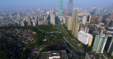 4 k hava görünümünü finans bölgesi City, Taipei, Tayvan 