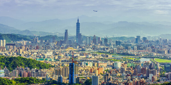 Aerial panorama of Downtown Taipei, capital city of Taiwan