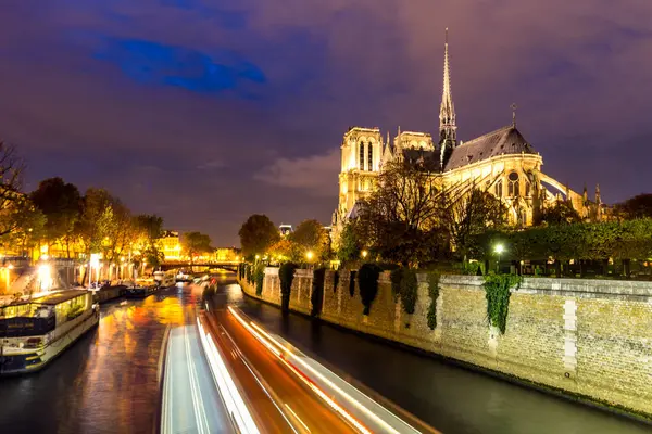 Catedral Notre Dame Paris Paseos Barco Por Río Sena París — Foto de Stock