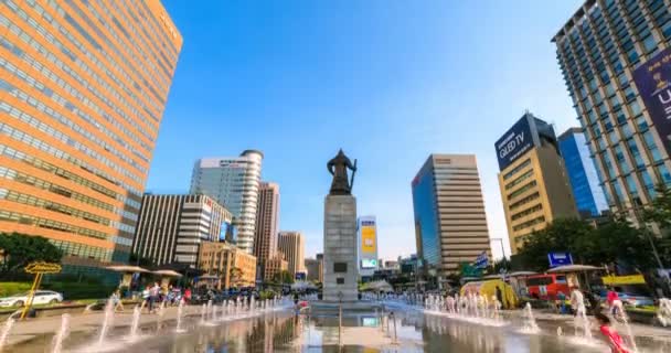 Сеул Корея Июня 2019 Года Закат Города Сеула Площади Кванхвамун — стоковое видео
