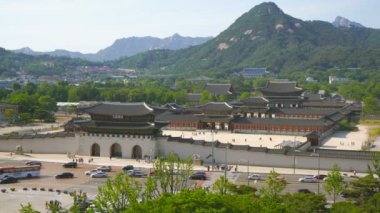Gyeongbokgung Palace'ın güzel gün batımı manzarası, Seul, Güney Kore,