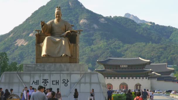 Görünümü Gyeongbokgung Sarayında Seul Şehrin Güzel Gün Batımı Kral Sejong — Stok video