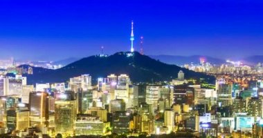 Güzel şehirde gece, cityscape Seoul, Güney Kore