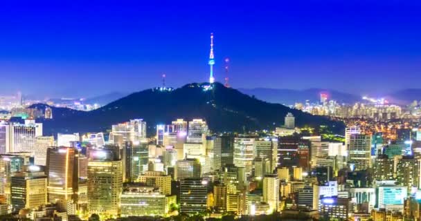 Luchtfoto Van Seoul Centrum Stadsgezicht Nachts Zuid Korea — Stockvideo