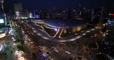 Aerial shot of Seoul City Skyline at night\