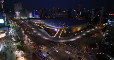 Dongdaemun Tasarım Plaza 'nın gece hava görüntüsü, Seul, Güney Kore. (DDP)