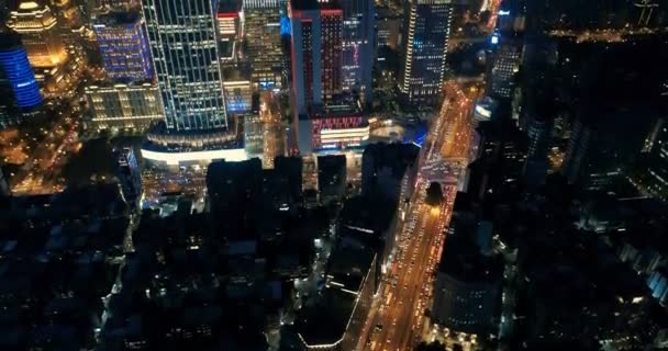 Luftaufnahme Des Finanzdistrikts Taipeh Bei Nacht Taiwan — Stockvideo