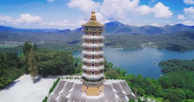 Nantou 'daki Pa Cien Pagoda' nın güzelliği, Tayvan Pacien pagoda, Güneş Ay Gölü, Nantou, Tayvan