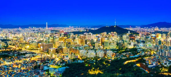 Aerial Panorama Seoul South Korea City Skyline Seoul Tower Night — Stock Photo, Image