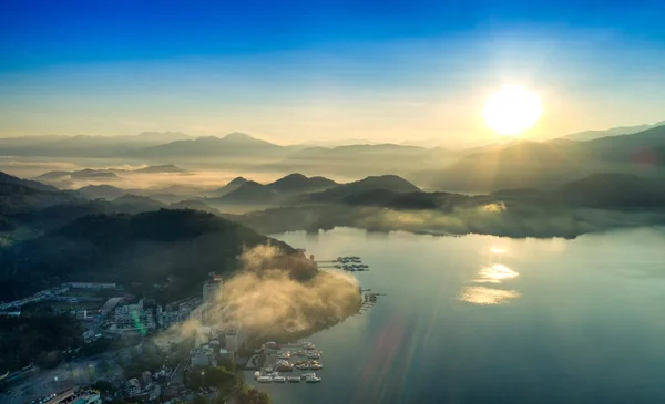 Luftaufnahme Des Sun Moon Lake Der Morgendämmerung Taiwan — Stockfoto