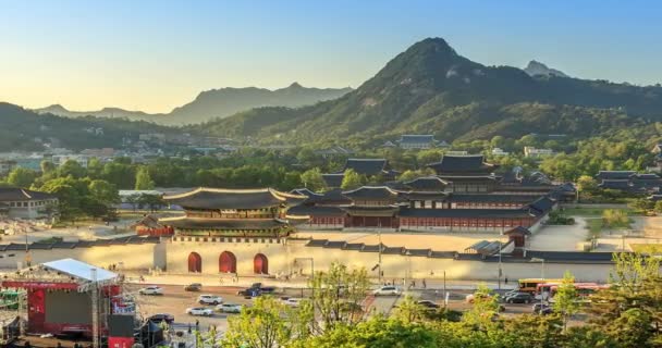 Time Lapse Gwanghwamun Square Nanshan Mountain Day Night Seúl Corea — Vídeos de Stock