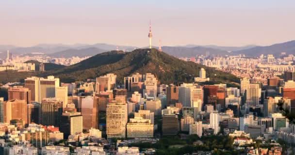 Центр Сеула Сеульская Башня Закате Сеул Южная Корея — стоковое видео