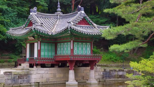 Buyongjeong Paviljong Och Buyeongji Damm Huwon Secret Garden Palatset Changdeokgung — Stockvideo