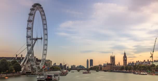 Lapso Tiempo Londres Atardecer Del Día Noche London Eye County — Vídeos de Stock