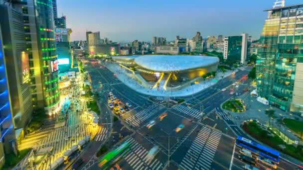 Dongdaemun Tasarım Plaza Nın Gece Hava Görüntüsü Seul Güney Kore — Stok video