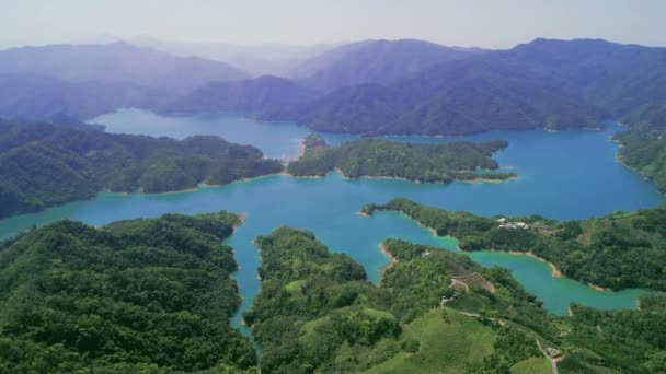 Luftaufnahme Von Teeplantagen Landschaft Taipeh Taiwan Große Stauseen Die Die — Stockvideo