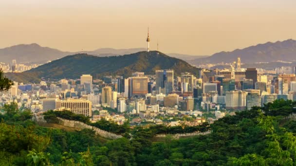 Timelapse Seoul Belvárosi Városkép Namsan Szöul Torony Nap Éjszaka Seoul — Stock videók