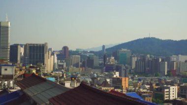 Seul şehir merkezinin gün batımı, Güney Kore.