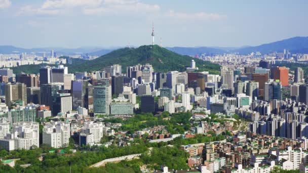 Paisaje Urbano Del Centro Seúl Torre Namsan Seúl Atardecer Seúl — Vídeo de stock