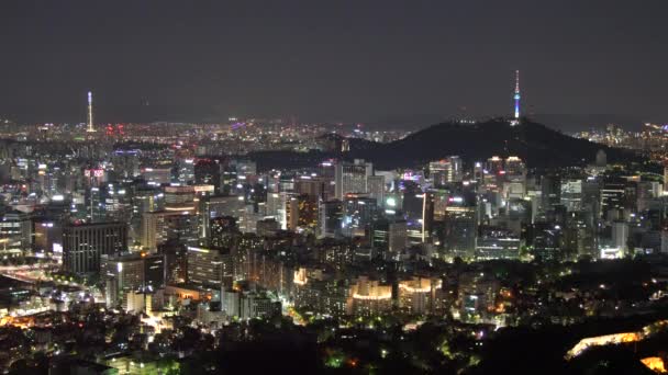 Vista Aérea Del Paisaje Urbano Del Centro Seúl Por Noche — Vídeo de stock