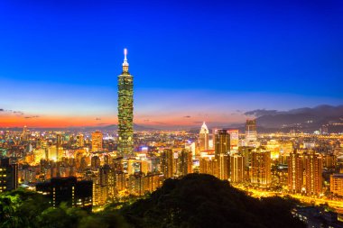 Taipei Hava Manzarası Alacakaranlıkta Taipei 101