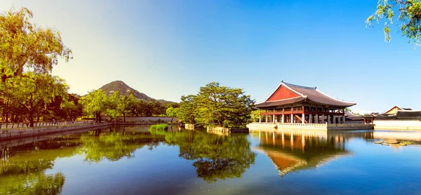 Pôr Sol Gyeonghoeru Pavillion Royal Banquet Hall Gyeongbokgung Palace Seul — Fotografia de Stock