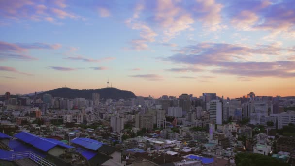 Puesta Sol Del Paisaje Urbano Seúl Corea Del Sur — Vídeo de stock