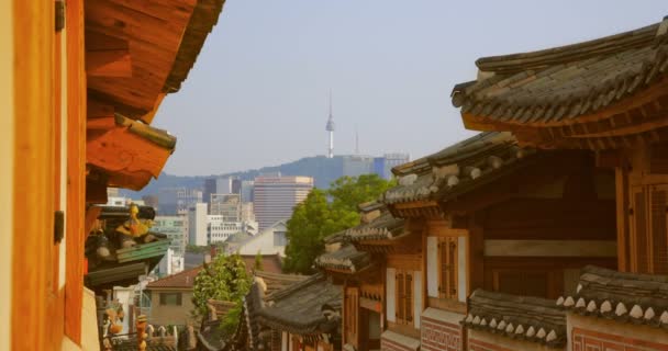 Zonsondergang Van Bukchon Hanok Dorp Seoel Zuid Korea — Stockvideo