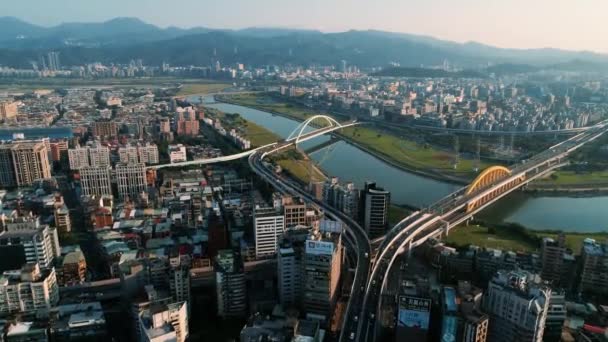 Vue Aérienne Ville Taipei Avec Pont Bord Rivière — Video