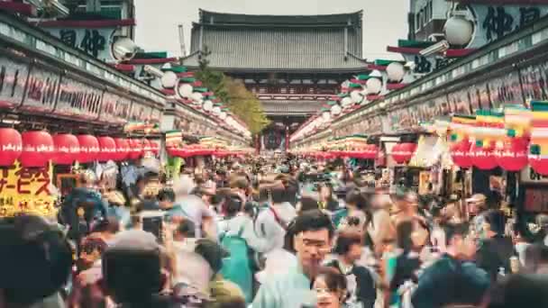 Einkaufsstraße Nakamise Asakusa Mit Verbindung Zum Senso Tempel Asakusa Tokio — Stockvideo