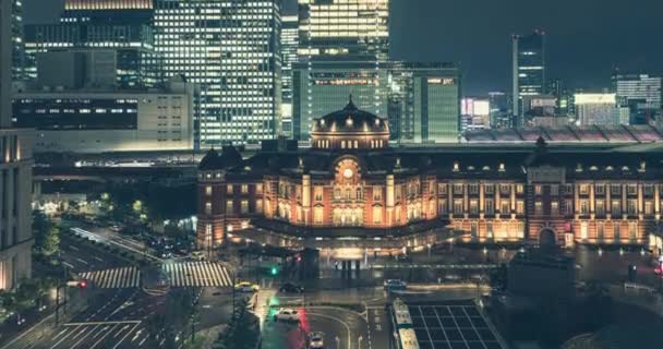 Flygfoto Över Tokyo Station Natten Tokyo Japan — Stockvideo