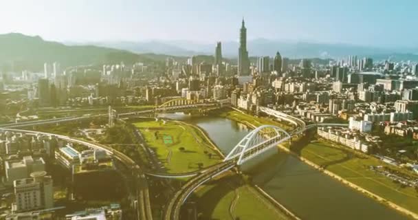 Timelapse Del Puente Ocupado Taipei Después Horas Trabajo — Vídeo de stock