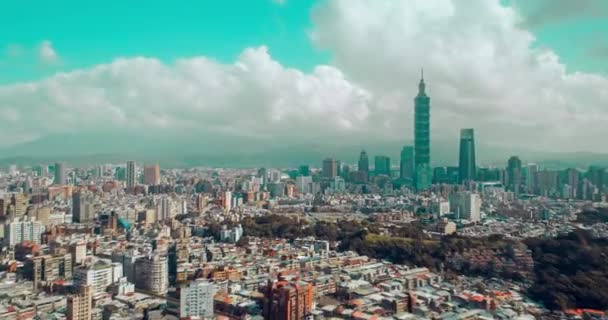 Légi Panoráma Tajpej Belvárosára Tajvan Fővárosára Kilátással Híres Taipei 101 — Stock videók