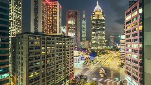 Taipei Stad Skyline Med Publiken Människor Och Taipei 101 Skyskrapa — Stockvideo