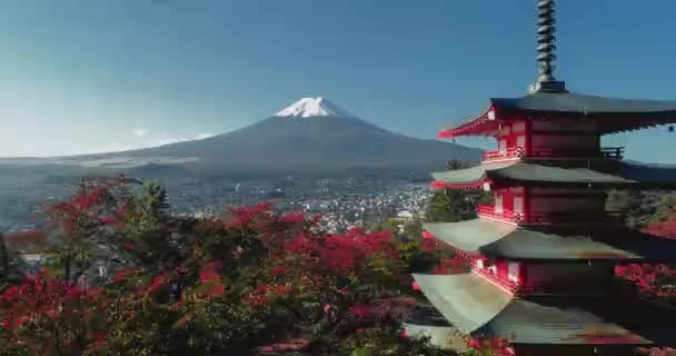 Góra Fuji San Nad Jeziorem Kawaguchiko Jesienią Japonii — Wideo stockowe