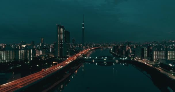 日本东京Asakusa区Sumida河的空中射击 — 图库视频影像