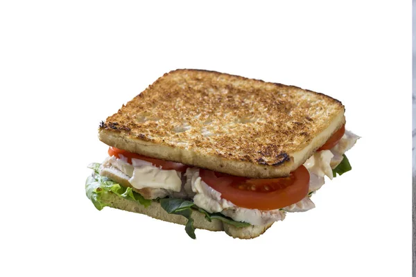 Sandwich de pollo con mayonesa aislado en blanco — Foto de Stock