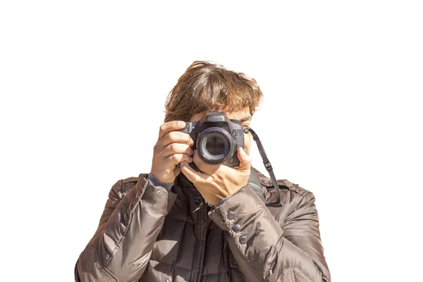 Nahaufnahme einer jungen hübschen Fotografin — Stockfoto